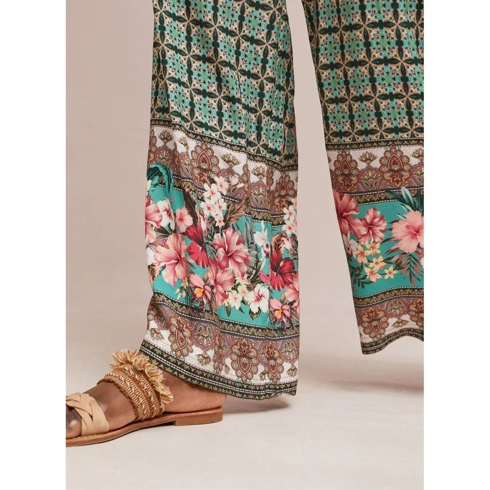 Farm Rio Honolulu Jumpsuit Size Small Green Floral Motif‎ Coastal Boho Global